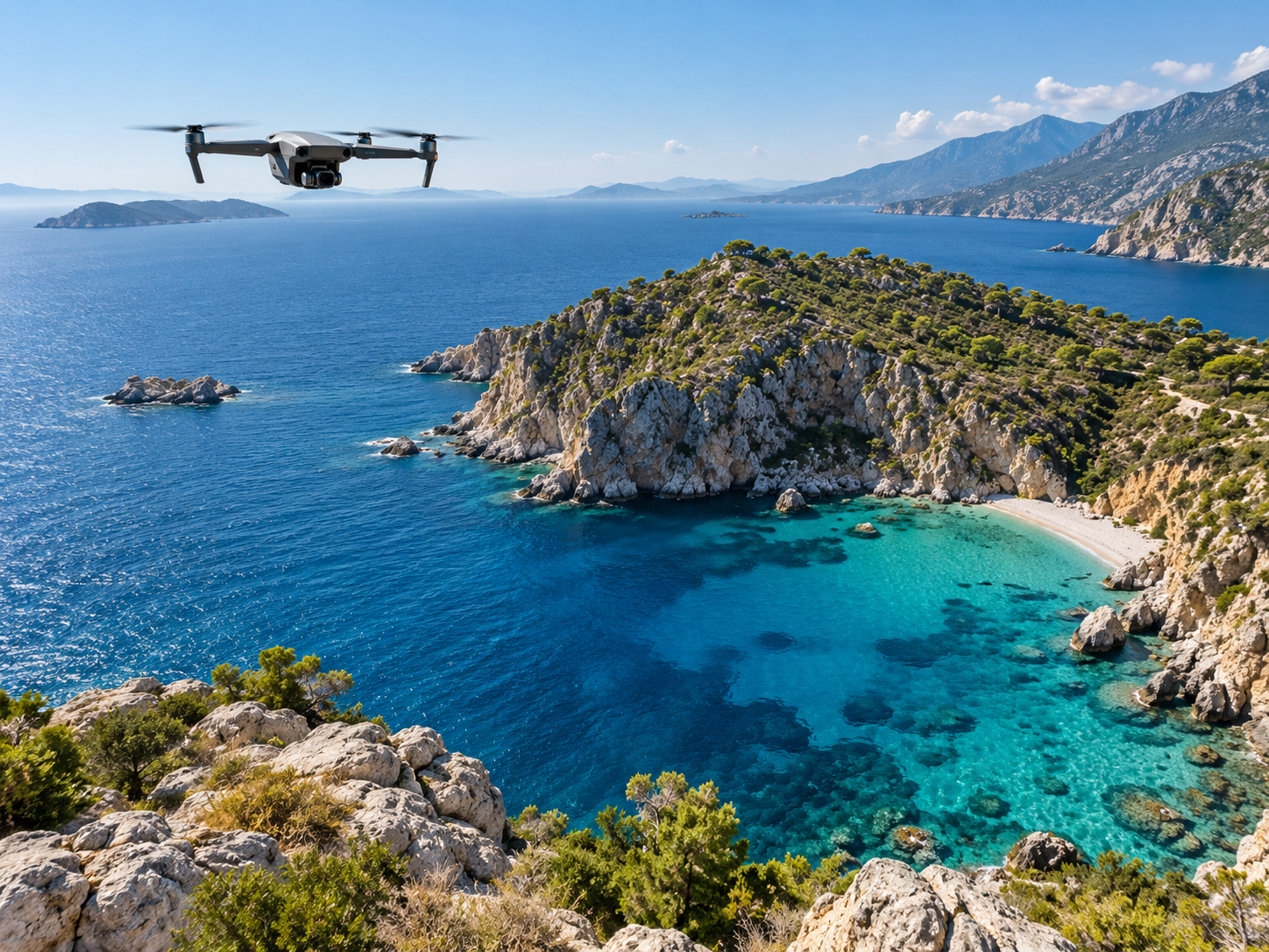 Drone sobre uma enseada costeira